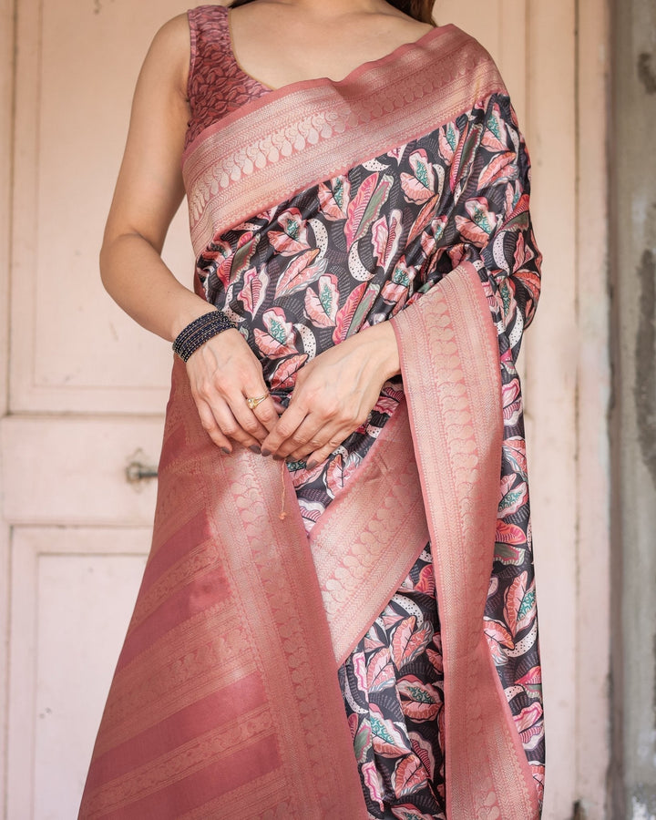 Pure Banarasi Digitally Printed Silk Saree Weaved With Zari Comes With Tassels. - Almaari Fashion