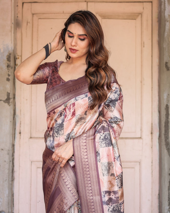 Pure Banarasi Digitally Printed Silk Saree Weaved With Zari Comes With Tassels. - Almaari Fashion