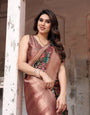 Multicolor Geometric Print Banarasi Silk Saree with Copper Zari Border