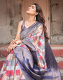 Multicolor Banarasi Silk Saree with Abstract Checkered Print & Lavender Zari Border