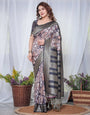 Exquisite Black and Pink Floral Banarasi Silk Saree with Intricate Tassels