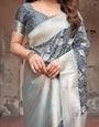 Sophisticated Floral Banarasi Silk Saree with Light Blue Zari Border