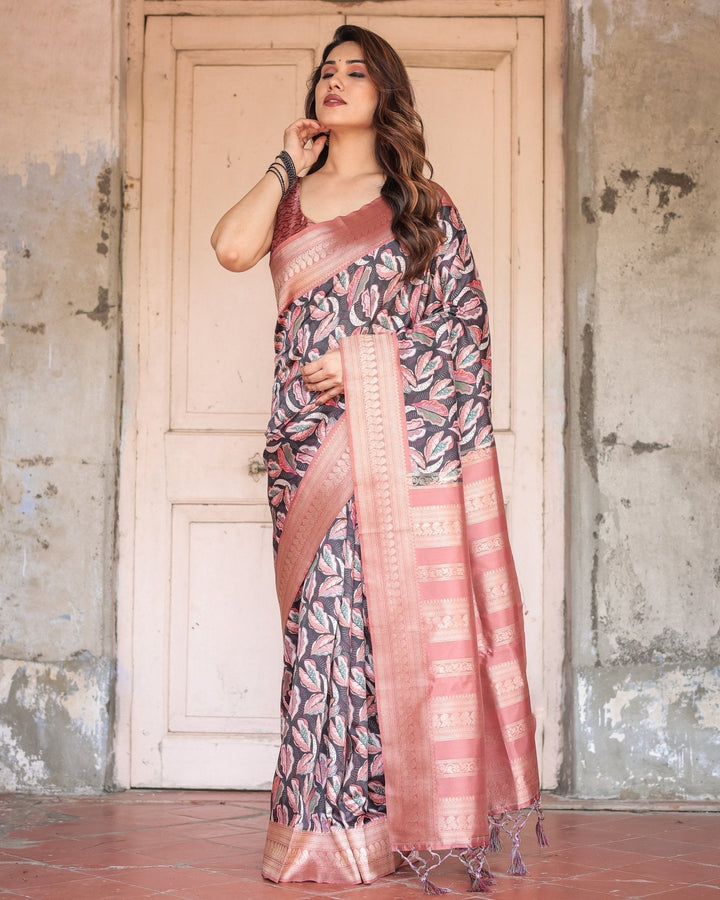 Pure Banarasi Digitally Printed Silk Saree Weaved With Zari Comes With Tassels. - Almaari Fashion