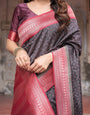 Black Banarasi Silk Saree with Intricate Pink Zari Border & Traditional Motifs