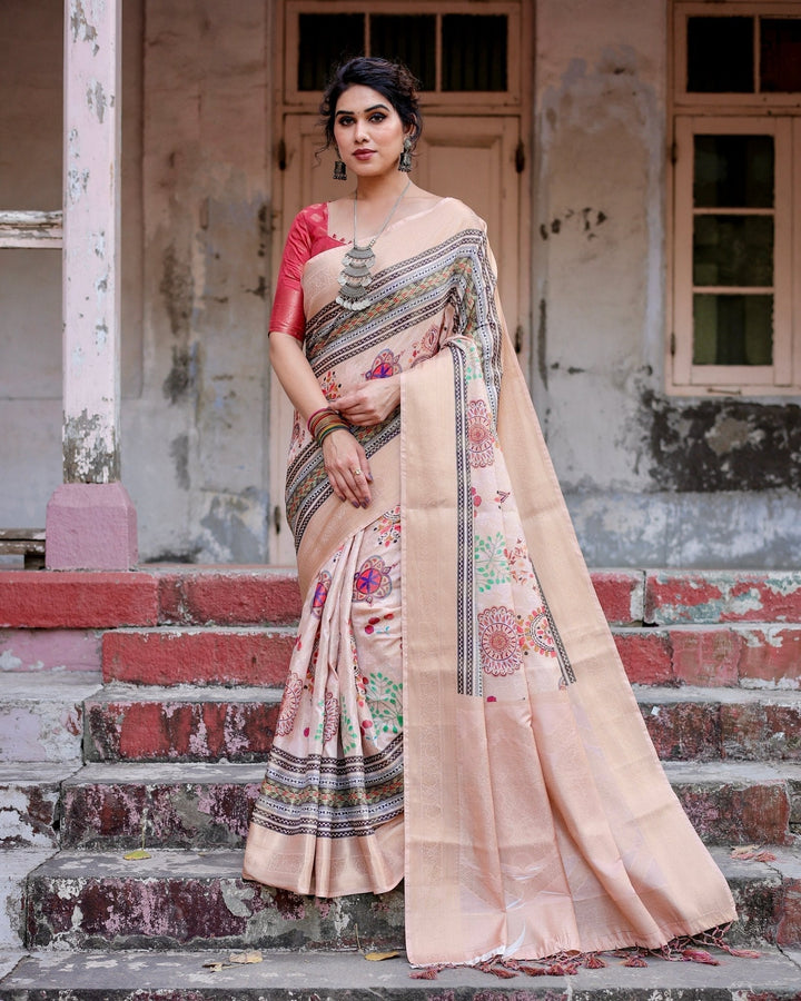 Pure Banarasi Silk Saree Weaved With Golden Zari Comes With Tassels - Almaari Fashion