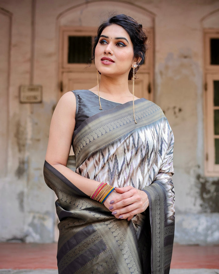 Pure Banarasi Silk Saree Weaved With Golden Zari Comes With Tassels - Almaari Fashion