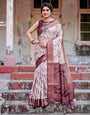 Elegant Wine Floral Banarasi Silk Saree with Zari Weave and Tassels