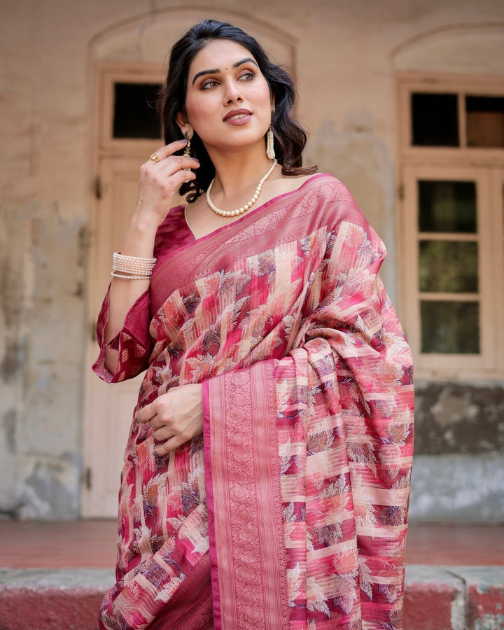 Pure Banarasi Silk Saree Weaved With Golden Zari Comes With Tassels - Almaari Fashion