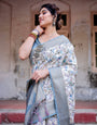 Elegant Light Blue Banarasi Silk Saree with Floral Design and Zari Weaved Pallu