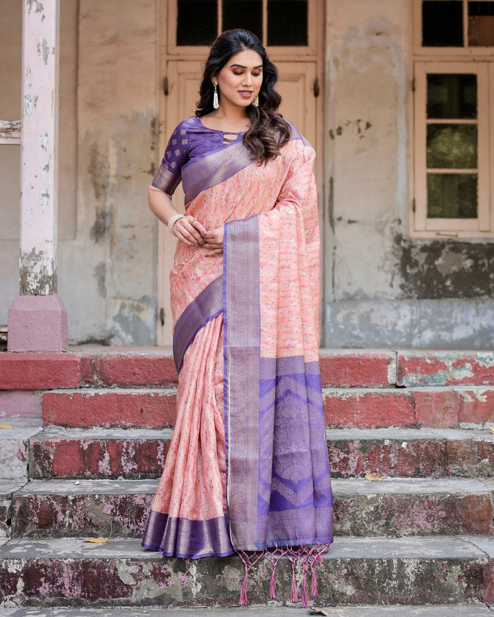 Pure Banarasi Silk Saree Weaved With Golden Zari Comes With Tassels - Almaari Fashion