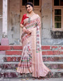 Peach Banarasi Silk Saree with Intricate Paisley and Floral Design