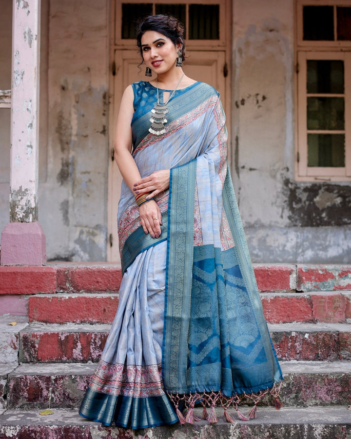 Pure Banarasi Silk Saree Weaved With Golden Zari Comes With Tassels - Almaari Fashion