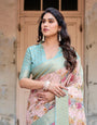 Pink and Green Floral Digital Print Banarasi Silk Saree with Zari Weave and Tassel Pallu