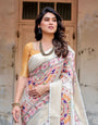 Off-White and Multicolor Mandala Design Banarasi Silk Saree with Zari Weave and Tassel-Adorned Pallu