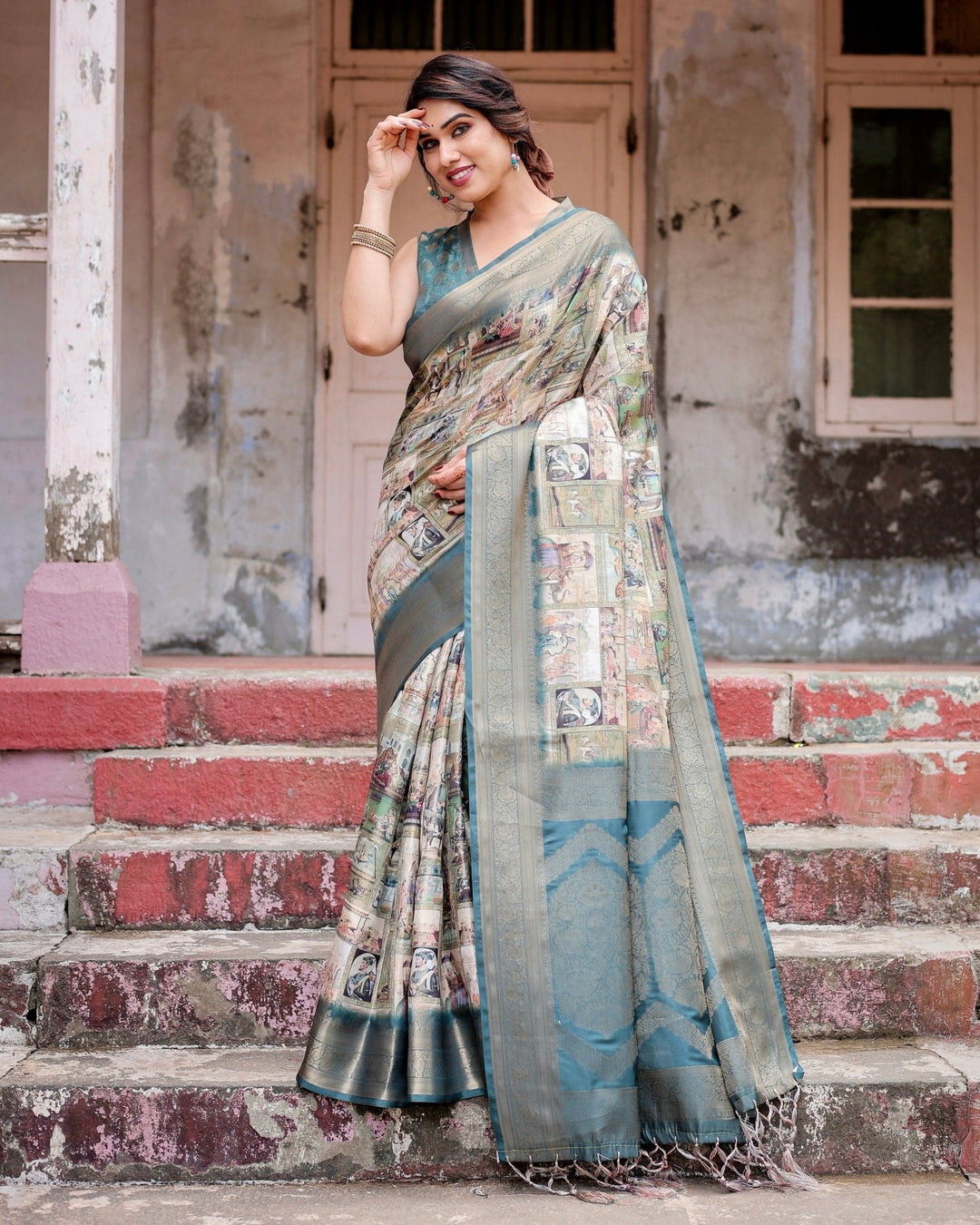 Pure Banarasi Silk Saree Weaved With Golden Zari Comes With Tassels - Almaari Fashion