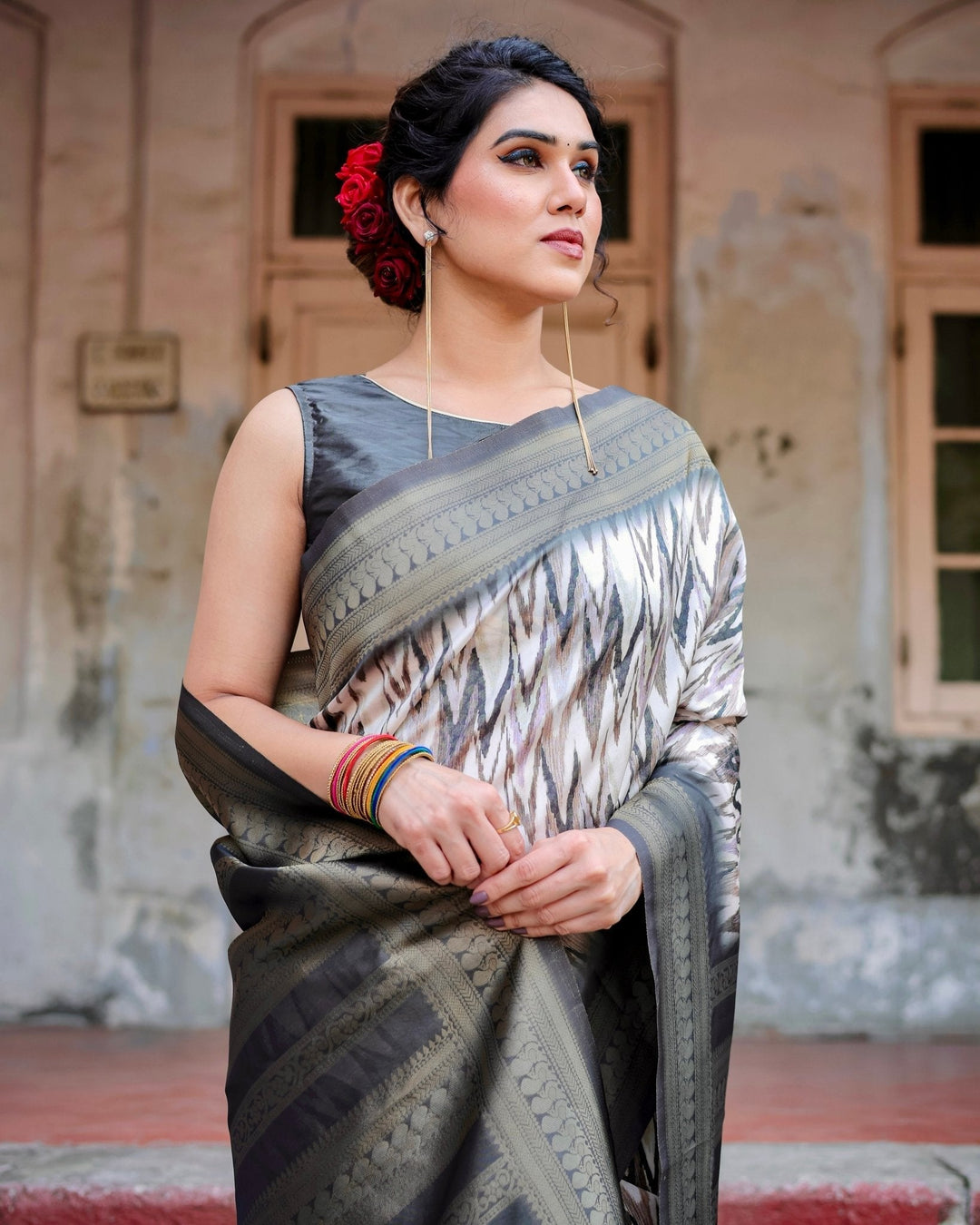 Pure Banarasi Silk Saree Weaved With Golden Zari Comes With Tassels - Almaari Fashion