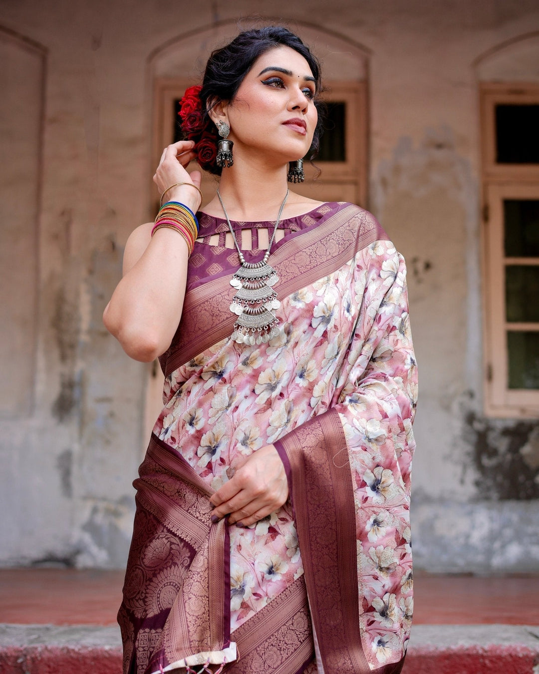 Pure Banarasi Silk Saree Weaved With Golden Zari Comes With Tassels - Almaari Fashion