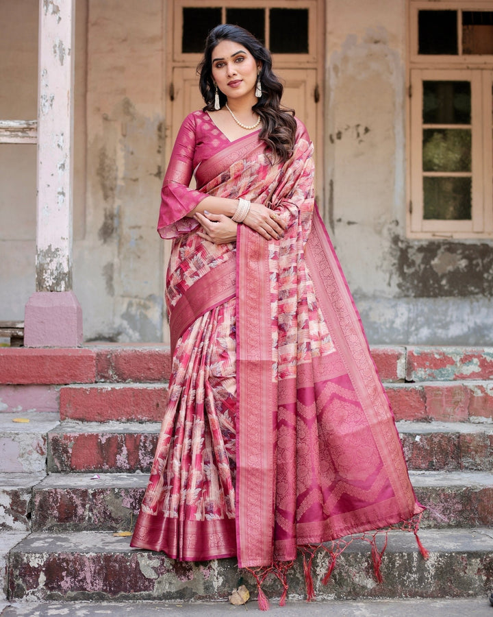 Pure Banarasi Silk Saree Weaved With Golden Zari Comes With Tassels - Almaari Fashion