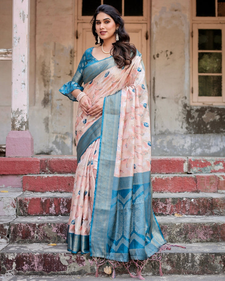 Pure Banarasi Silk Saree Weaved With Golden Zari Comes With Tassels - Almaari Fashion