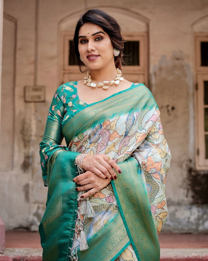 Pure Banarasi Silk Saree Weaved With Golden Zari Comes With Tassels - Almaari Fashion