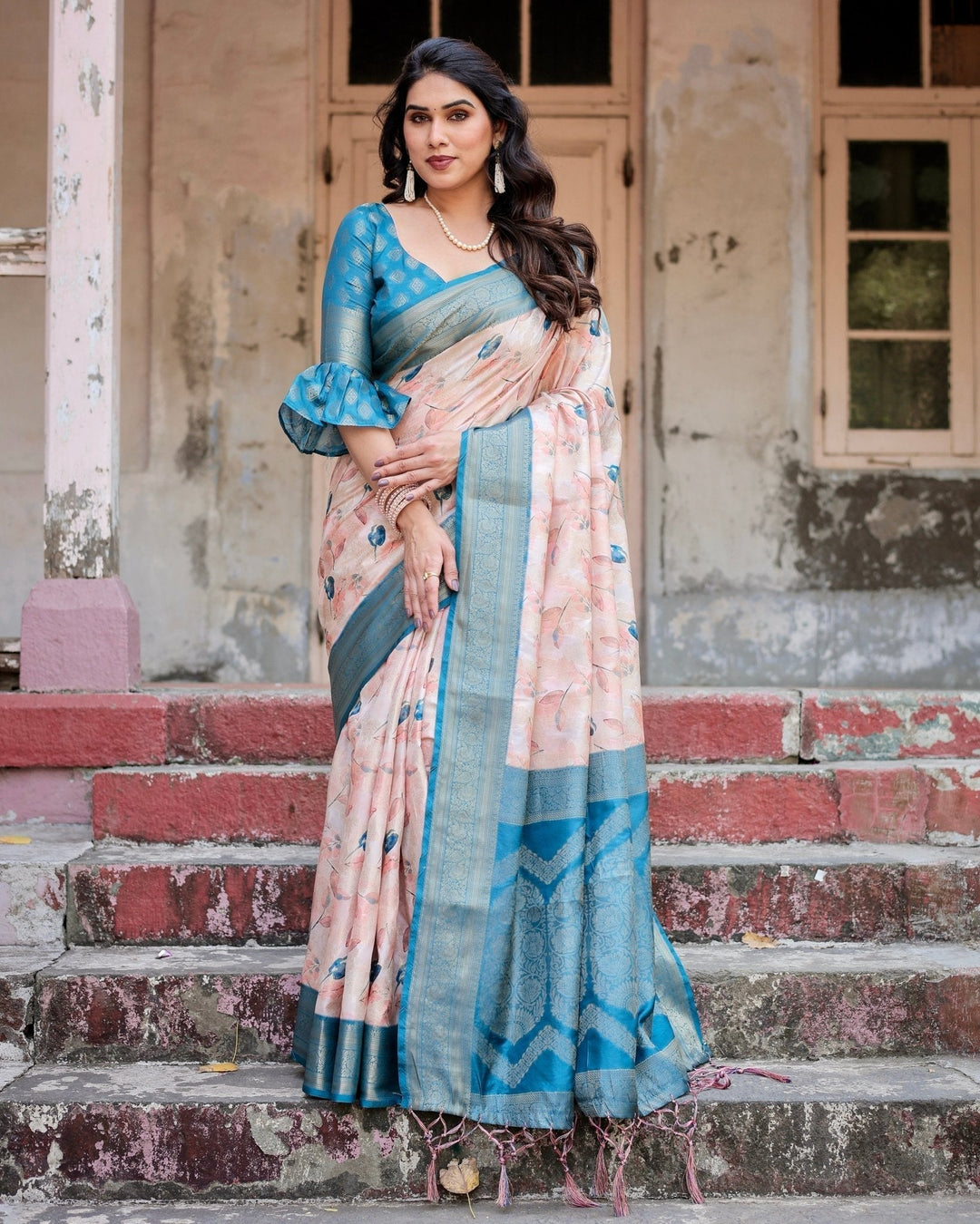 Pure Banarasi Silk Saree Weaved With Golden Zari Comes With Tassels - Almaari Fashion