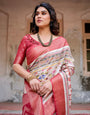 Red and Multicolor Digital Print Banarasi Silk Saree with Zari Weave and Tassel-Adorned Pallu