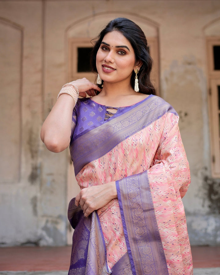 Pure Banarasi Silk Saree Weaved With Golden Zari Comes With Tassels - Almaari Fashion