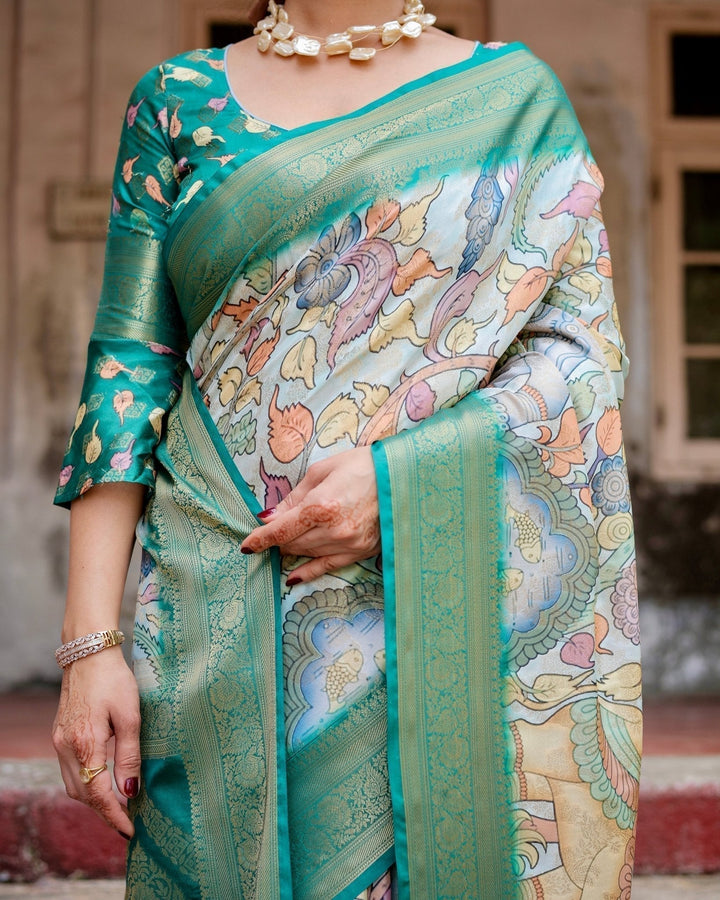 Pure Banarasi Silk Saree Weaved With Golden Zari Comes With Tassels - Almaari Fashion