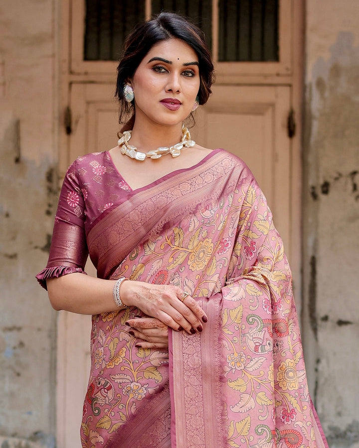 Pure Banarasi Silk Saree Weaved With Golden Zari Comes With Tassels - Almaari Fashion