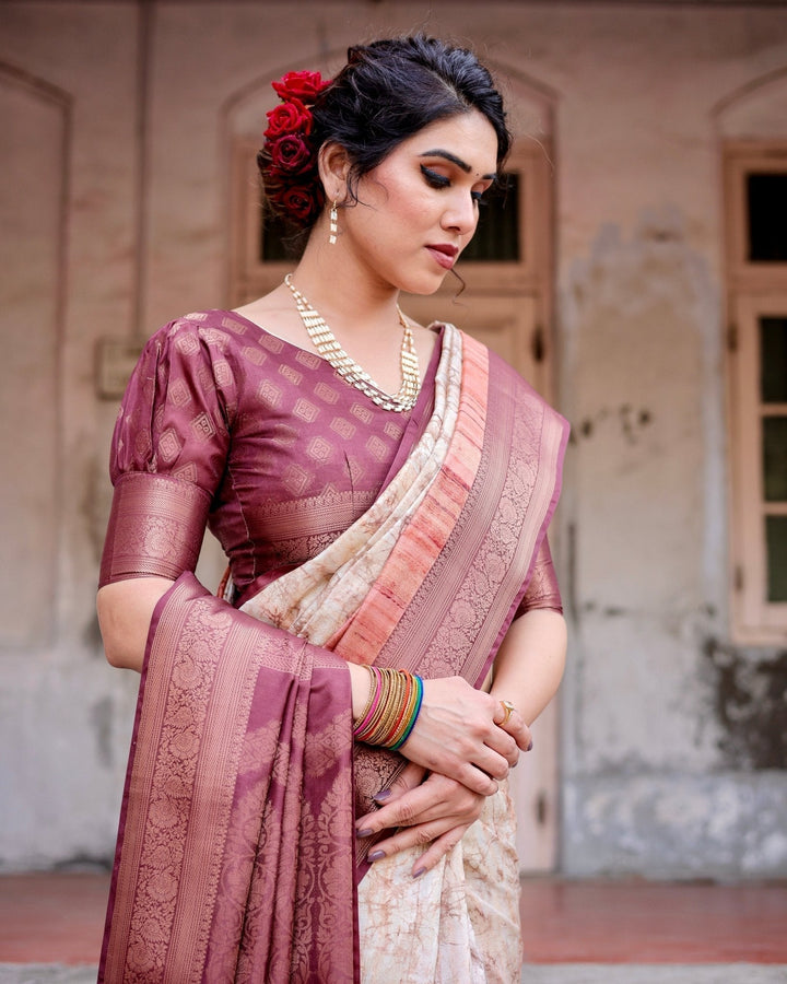 Pure Banarasi Silk Saree Weaved With Golden Zari Comes With Tassels - Almaari Fashion