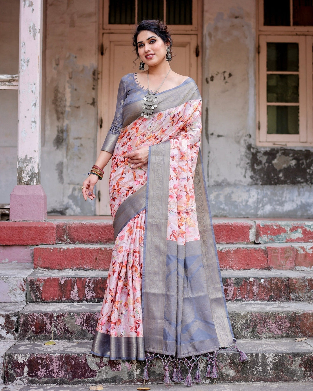 Pure Banarasi Silk Saree Weaved With Golden Zari Comes With Tassels - Almaari Fashion