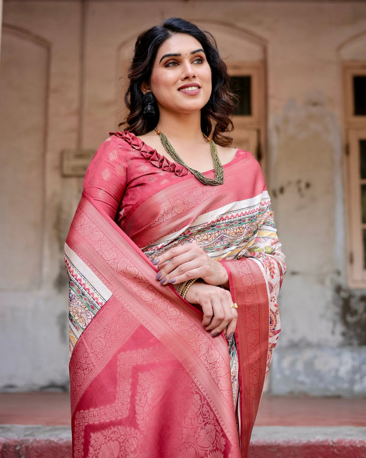 Pure Banarasi Silk Saree Weaved With Golden Zari Comes With Tassels - Almaari Fashion