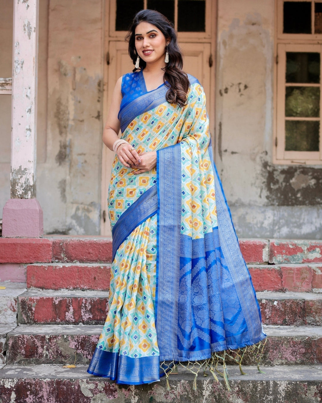 Pure Banarasi Silk Saree Weaved With Golden Zari Comes With Tassels - Almaari Fashion