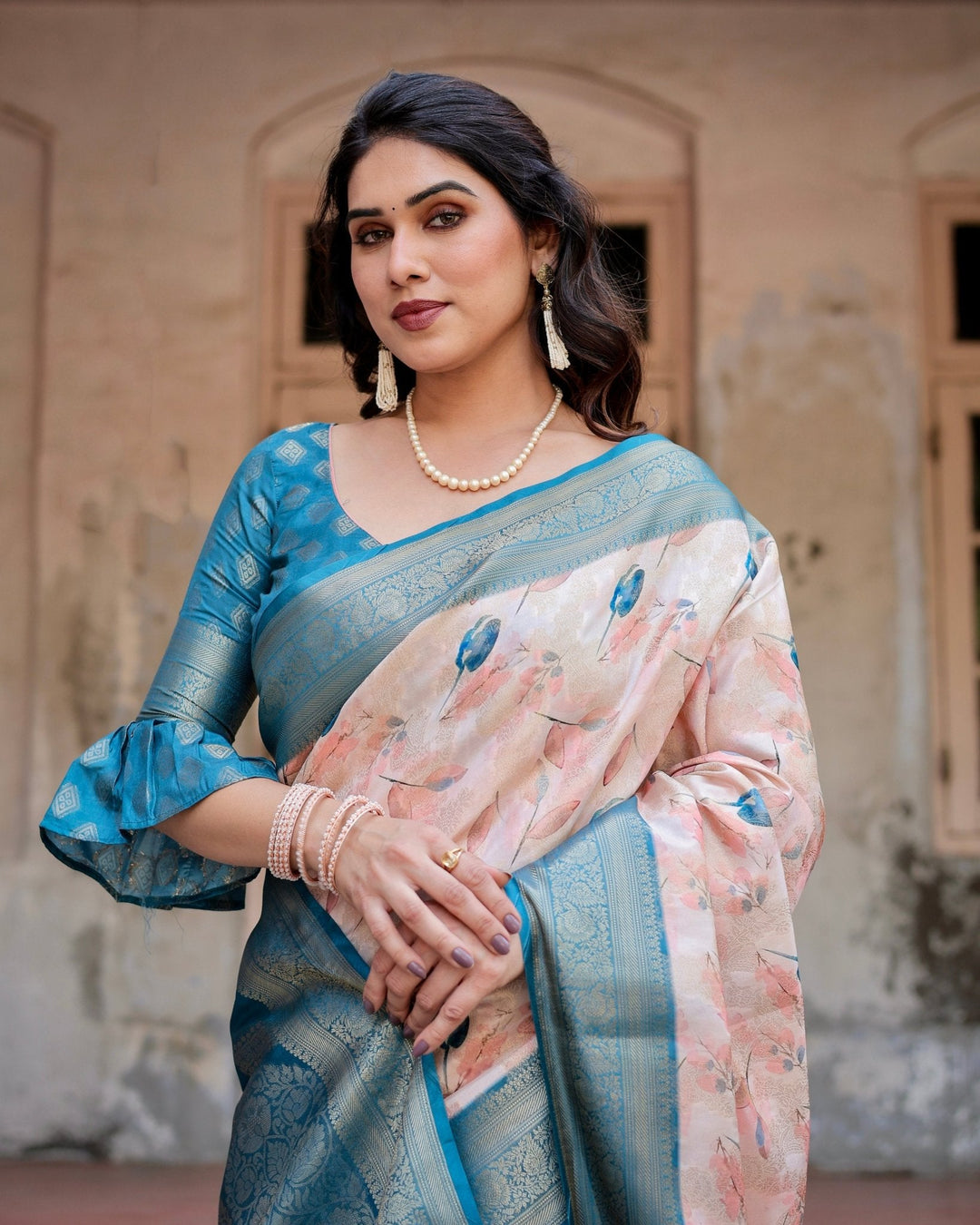 Pure Banarasi Silk Saree Weaved With Golden Zari Comes With Tassels - Almaari Fashion