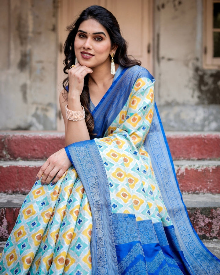 Pure Banarasi Silk Saree Weaved With Golden Zari Comes With Tassels - Almaari Fashion