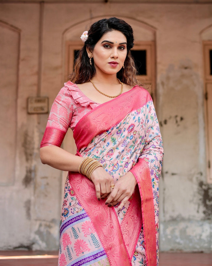 Pure Silk Digitally Printed Saree Weaved With Golden Zari Comes With Tassels - Almaari Fashion