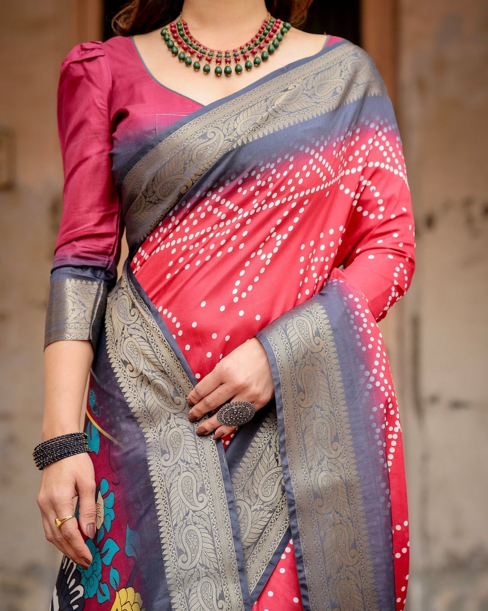 Pure Silk Digitally Printed Saree Weaved With Golden Zari Comes With Tassels - Almaari Fashion