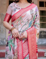 Blush Pink Digital Print Tussar Silk Saree with Vibrant Storyline Art