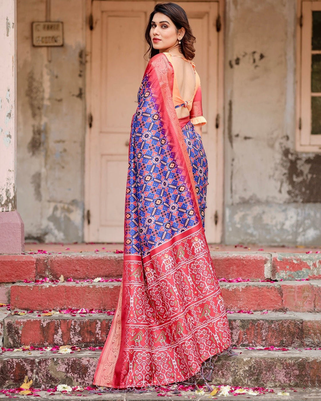 Pure Silk Digitally Printed Saree Weaved With Golden Zari Comes With Tassels - Almaari Fashion