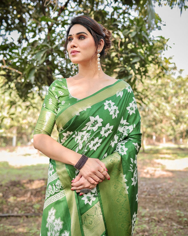 Pure Silk Digitally Printed Saree Weaved With Golden Zari Comes With Tassels - Almaari Fashion