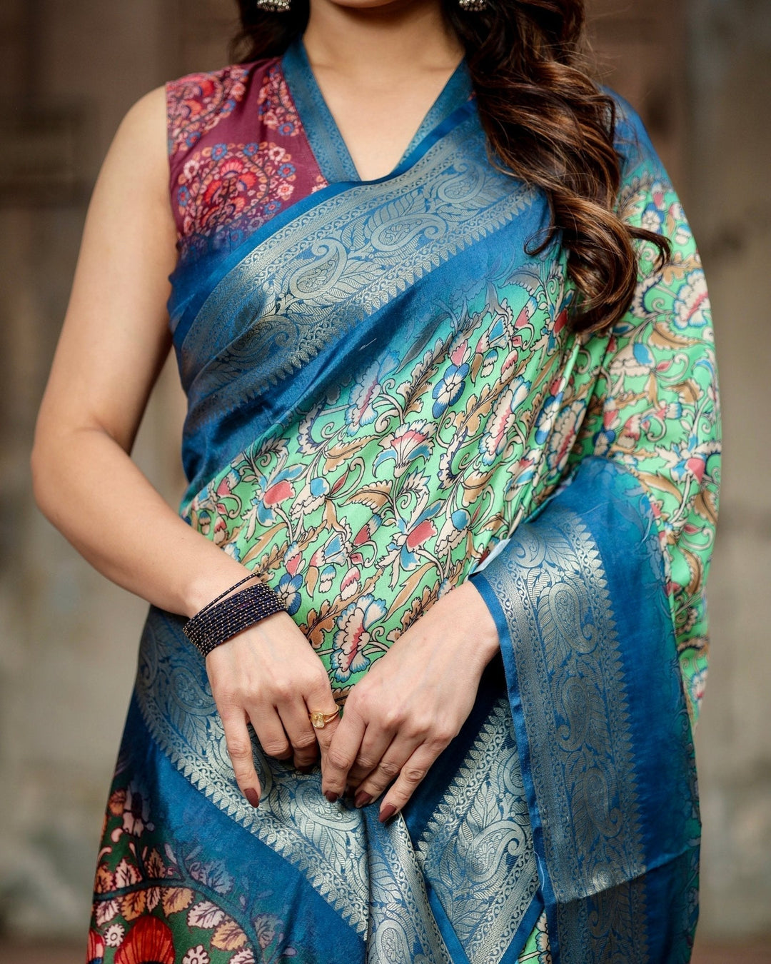 Pure Silk Digitally Printed Saree Weaved With Golden Zari Comes With Tassels - Almaari Fashion