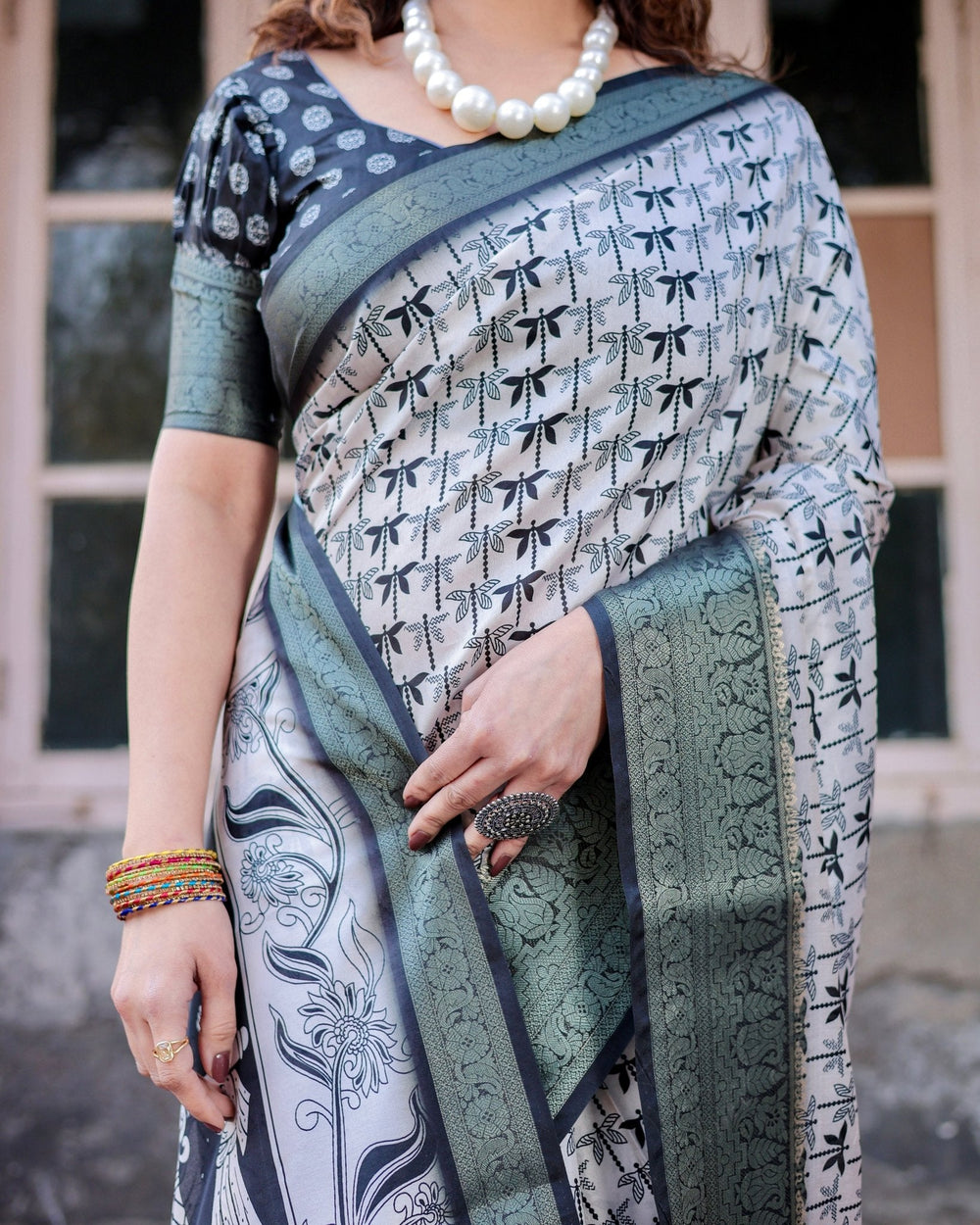 Pure Silk Digitally Printed Saree Weaved With Golden Zari Comes With Tassels - Almaari Fashion