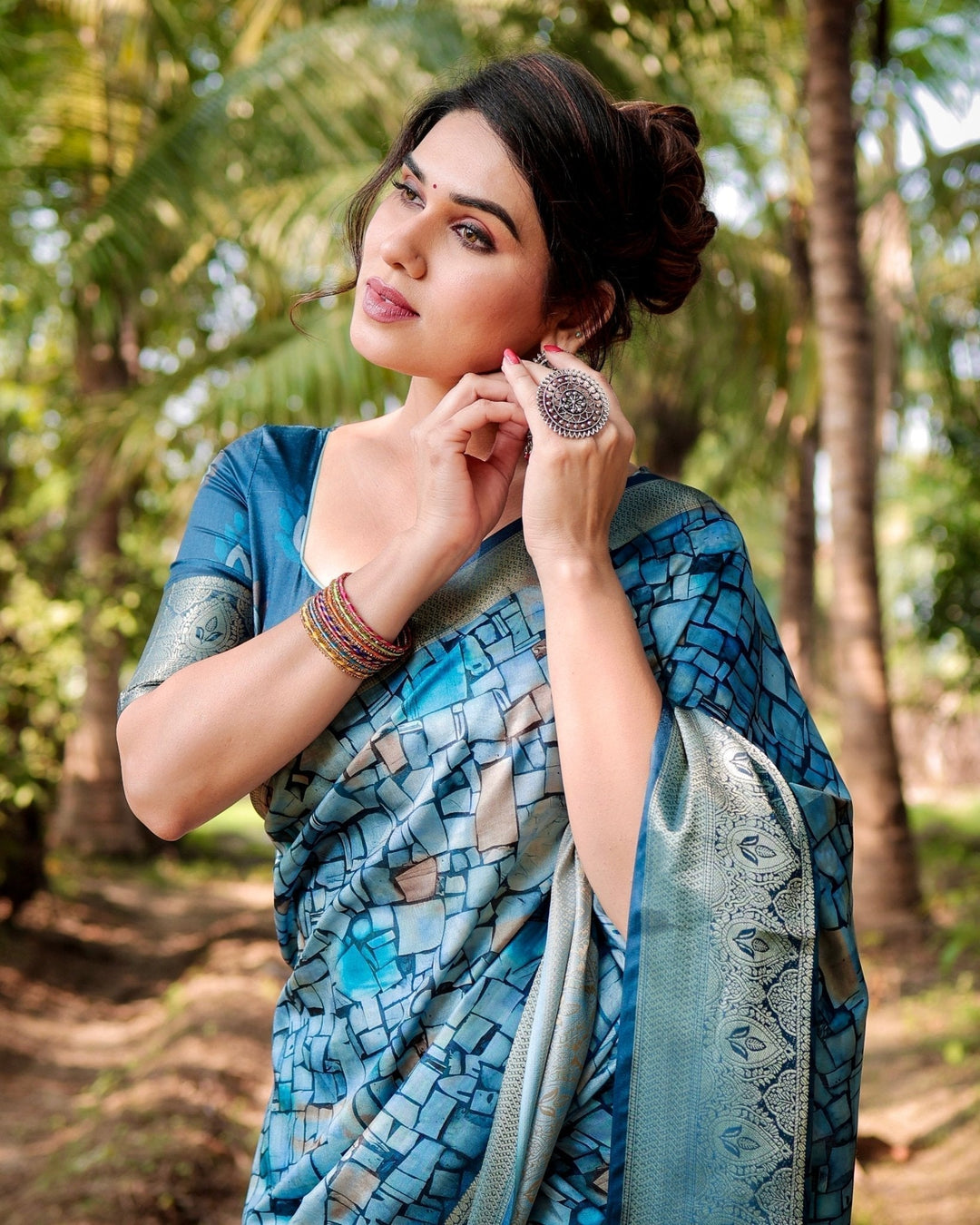 Pure Silk Digitally Printed Saree Weaved With Golden Zari Comes With Tassels - Almaari Fashion