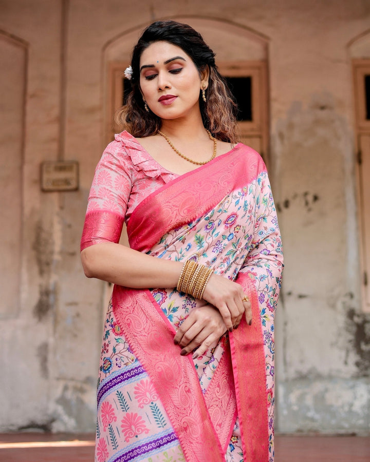 Pure Silk Digitally Printed Saree Weaved With Golden Zari Comes With Tassels - Almaari Fashion