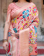 Peach Tussar Silk Saree with Vibrant Floral Kalamkari and Zari Highlights