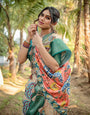 Elegant Tussar Silk Saree in Beige and Coral with Madhubani Pallu and Zari Accents