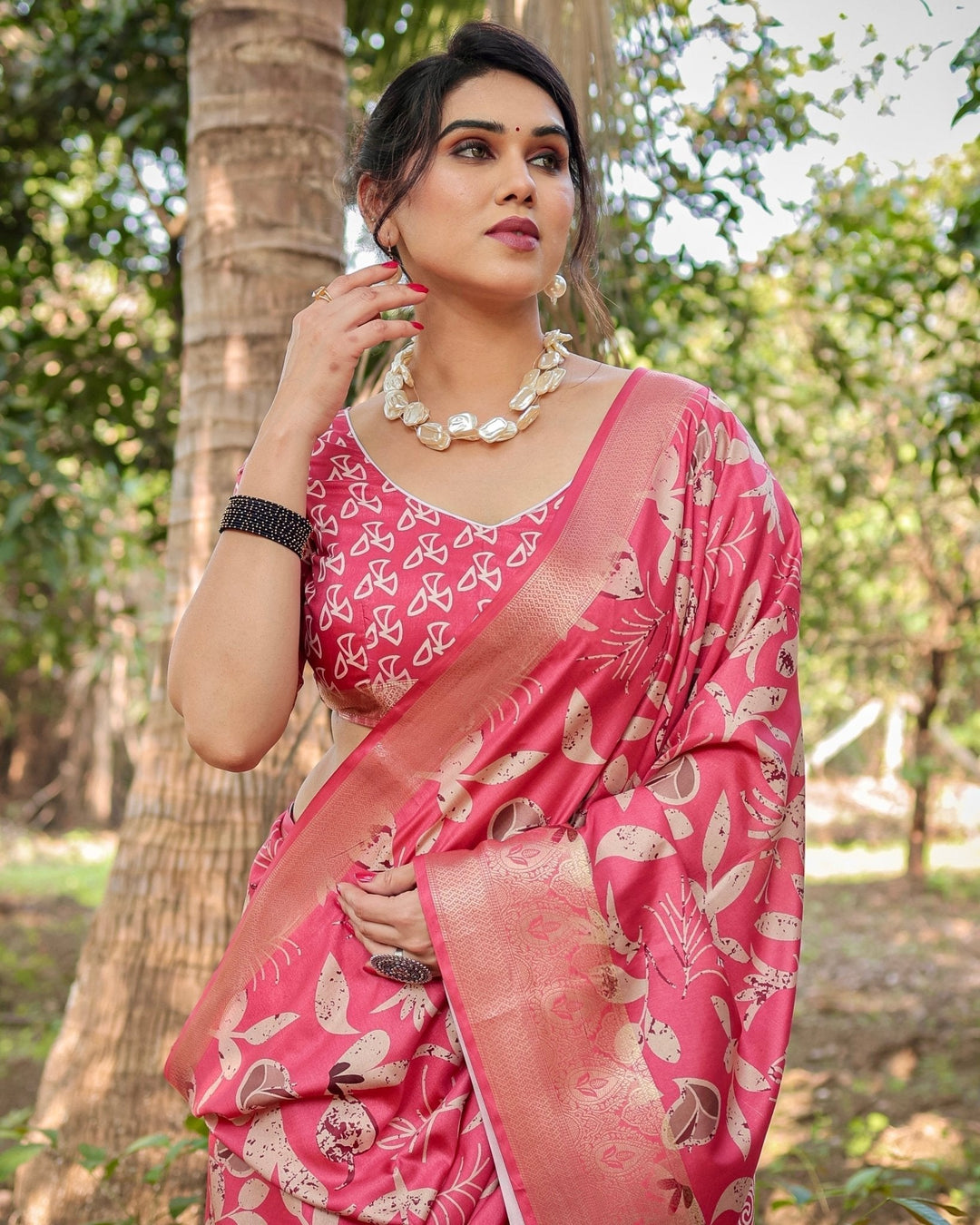 Pure Silk Digitally Printed Saree Weaved With Golden Zari Comes With Tassels - Almaari Fashion