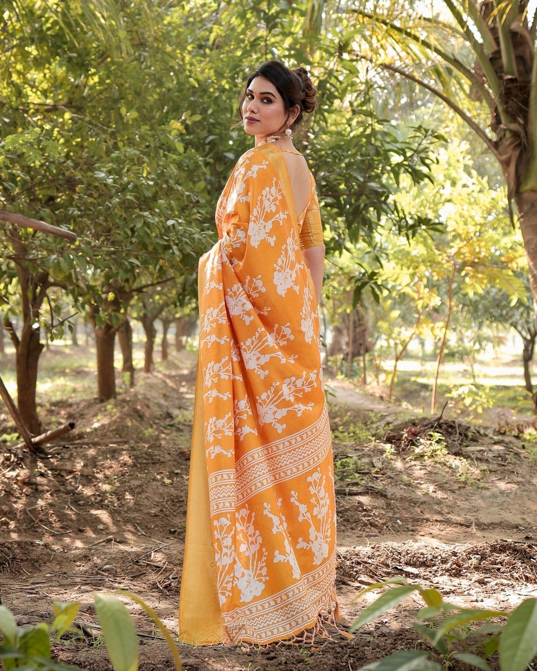 Pure Silk Digitally Printed Saree Weaved With Golden Zari Comes With Tassels - Almaari Fashion