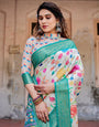 Elegant Multicolor Floral Digital Print Saree with Ornate Green Border and Artistic Pallu