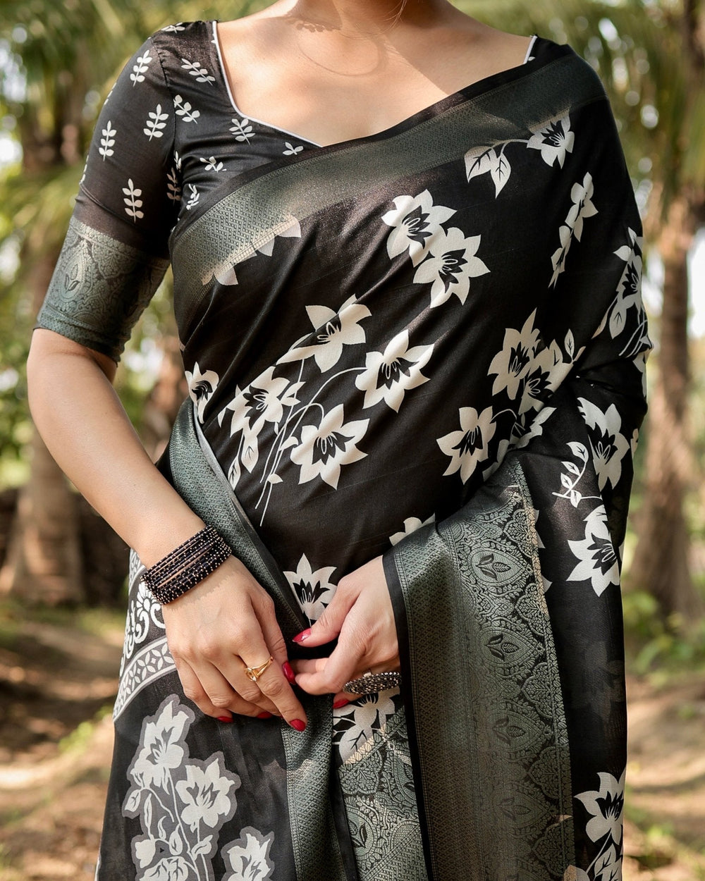 Pure Silk Digitally Printed Saree Weaved With Golden Zari Comes With Tassels - Almaari Fashion